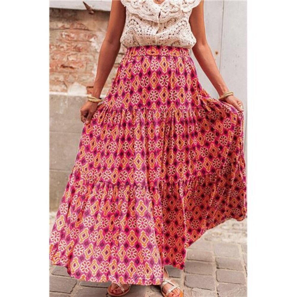 Printed Tiered Maxi Skirt